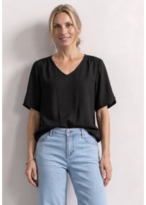 Blusentop Street One, Damen, Gr. 44, schwarz, Web, Obermaterial: 100% Viskose, unifarben, h&uuml;ftlang, V-Ausschnitt, Blusen Blusentop, weich fallender Viskosemix, Elastikbund, V-Ausschnitt