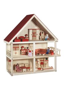Puppenhaus Roba "Villa Bunt", beige (natur), Puppenh&auml;user, KinderB:70cm H:74cm T:30cm, Puppenhaus, 3-st&ouml;ckig, inkl. M&ouml;bel und Puppen, B:70cm H:74cm T:30cm