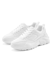 Sneaker Lascana "Turnschuhe, Halbschuh, Sportschuh, Freizeitschuh, Schn&uuml;rschuh", Damen, Gr. 43, Textil, wei&szlig;, Obermaterial: 50% Lederimitat, 50% Textilmaterial. Decksohle: 100% Textilmaterial. Futter: 100% Textilmaterial. Laufsohle: 100% Synthetik, unifarben, Basic, Schuhe Sneaker, mit leichter Chunky Sohle VEGAN, Topseller