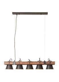 Brilliant Pendelleuchte "Plow", schwarz (schwarz stahl, holz), 5, H: 115cm, 1 Stk., Leuchten, H&auml;ngelampe 5flg, schwenkbar, stahl/holz, Pendelleuchte