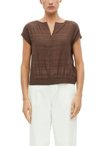 Kurzarmbluse s.Oliver BLACK LABEL, Damen, Gr. 48, braun, Web, Obermaterial: 77% Viskose, 23% Polyamid, unifarben, l&auml;ssig geschnitten taillenlang, Rundhals, abgesteppte Kante, Blusen Kurzarmbluse, Sommerbluse - kurz und mit feiner Struktur