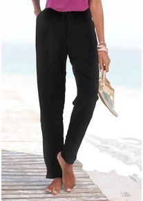 Beach Time Jerseyhose BEACHTIME "aus sommerlichem, leichtem Stoff", Damen, Gr. 52, N-Gr, schwarz, Jersey, Obermaterial: 100% Viskose, unifarben, figurumspielend lang, Hosen Jerseyhose, mit Taschen, Jogginghose, Relaxhose, Sommerhose