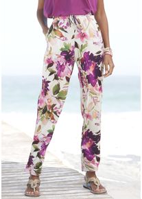 Beach Time Jerseyhose BEACHTIME "aus sommerlichem, leichtem Stoff", Damen, Gr. 48, N-Gr, wei&szlig; bedruckt, Jersey, Obermaterial: 100% Viskose, bedruckt, figurumspielend lang, Hosen Jerseyhose, mit Blumendruck und elastischem Bund, Sommerhose, Strandhose