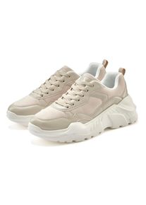 Sneaker Lascana "Turnschuhe, Halbschuh, Sportschuh, Freizeitschuh, Schn&uuml;rschuh", Damen, Gr. 36, Textil, beige, Obermaterial: 50% Lederimitat, 50% Textilmaterial. Decksohle: 100% Textilmaterial. Futter: 100% Textilmaterial. Laufsohle: 100% Synthetik, unifarben, Basic, Schuhe Sneaker, mit leichter Chunky Sohle VEGAN