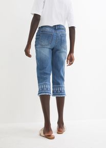 Caprijeans bonprix, Damen, Gr. 36, N-Gr, blau bleached, Denim/Jeans, Obermaterial: 82% Baumwolle, 17% Polyester, 1% Elasthan, slim fit, Jeans Caprijeans, Slim Fit Passform, Capri-L&auml;nge, mit Stickerei