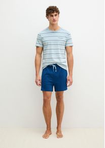 Marc O'Polo Shorty MARC O'POLO "Mix N Match Cotton", Herren, Gr. XXL (62), niagara mist stripe, navy peony, Single Jersey, Obermaterial: 100% Baumwolle, bequem kurz, Rundhals, Homewear-Sets Shorty, mit kurzem Arm und Rundhalsausschnitt, Hose mit Gummizug und Bindeband
