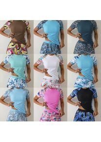 Woman Tankini With Shorts Crop Tankini Top Floral Print Two Piece Swimsuit High Waist Shorts Blue Floral Swim Top Modest