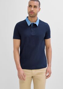 Polo in piquet di puro cotone biologico con colletto in tessuto, Blu, Taglia 48/50 (M), bonprix