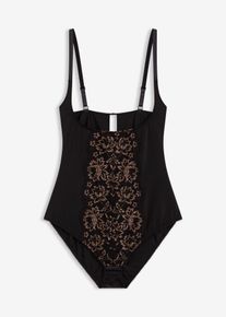 Body modellante con effetto modellante leggero e filato glitterato, Nero, Taglia 56, bonprix