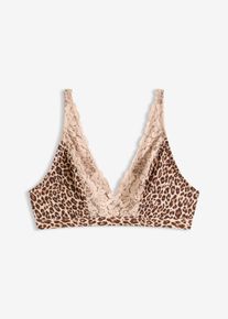 Bralette senza ferretto con fodera morbida e fantasia leopardata, Beige, Taglia 70A, bonprix