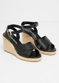 Sandali con zeppa effetto rafia, Nero, Taglia 41, bonprix