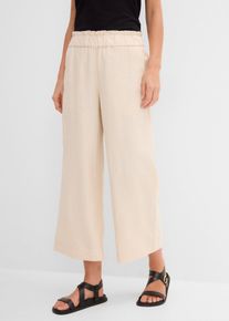 Pantaloni culotte cropped in misto lino leggero, Beige, Taglia 48, bonprix
