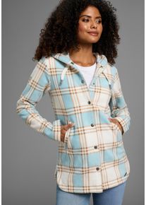 Fleecejacke Kangaroos, Damen, Gr. 40, braun (with wei&szlig;, mint, braun), Fleece, Obermaterial: 100% Polyester, gemustert, kariert, mehrfarbig, regular fit h&uuml;ftbedeckend, Jacken Fleecejacke, mit bedrucktem Karo Muster, weite Passform, &Uuml;bergangsjacke