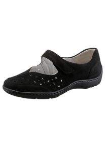 Waldl&auml;ufer Ballerina WALDL&Auml;UFER "HENNI", Damen, Gr. 4 (37), schwarz, Nubukleder, Schuhe Ballerina, Klettschuh, Komfortschuh mit Perforation, H-Weite