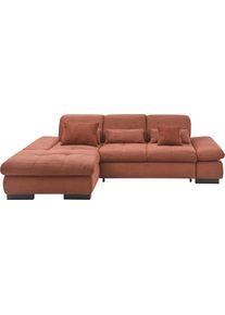 Ecksofa "SO4100 V", rosa (kupfer), B:284cm H:80cm T:190cm, 100% Polyester, SET ONE BY Musterring, Sofas, Ecksofa, mit verstellbaren Kopfteilen, wahlweise mit Funktionen, Cord-Bezug