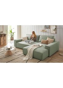 Ecksofa OTTO HOME "NEU: SHERWOOD XXL 284, Big-Sofa L-Form, tiefe Sitzfl&auml;che 95 cm, Cord", gr&uuml;n (hellgr&uuml;n), B:284cm H:90cm T:195cm, 100% Polyester, Sofas, Ecksofa, Recamiere rechts/links, als Schlafsofa stellbar, Cord u. Leinenoptik