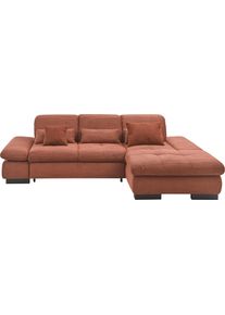 Ecksofa "SO4100 V", rosa (kupfer), B:284cm H:80cm T:190cm, 100% Polyester, SET ONE BY Musterring, Sofas, Ecksofa, mit verstellbaren Kopfteilen, wahlweise mit Funktionen, Cord-Bezug