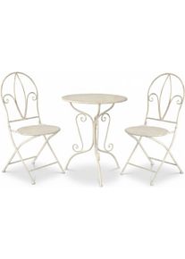 Essgruppe AMBIENTE HAUS "Tisch & 2 St&uuml;hle Bistro-Set in Antikweis", wei&szlig; (vintage, wei&szlig;), B:60cm H:74cm T:60cm, Eisen, Sitzm&ouml;bel-Sets, Essgruppe