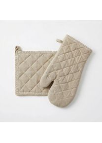 Topfhandschuhe Home Affaire "Handschuh & Topflappen set beiget&ouml;n", natur, B:20cm L:20cm, Baumwolle, Topflappen, Topfhandschuhe
