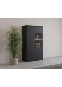 Vitrine OTTO HOME "Modo, Breite 80 cm, moderner griffloser Vitrineschrank", schwarz, B:80cm H:140cm T:34,5cm, FSC-zertifizierter Holzwerkstoff, Glas, Melamin, Metall, Schr&auml;nke, Vitrine, Vitrine mit viel Stauraum, Einlegeb&ouml;den verstellbar, Glast&uuml;r