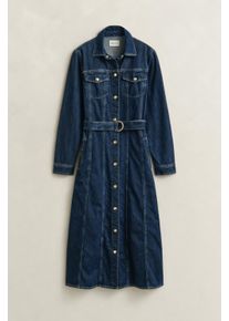 Jeanskleid Gant "BELTED DENIM MIDI", Damen, Gr. 44, N-Gr, dunkelblau worn in, Denim/Jeans, Obermaterial: 100% Baumwolle, regular fit kniefrei, Manschette, Kleider Jeanskleid, mit verstellbaren G&uuml;rtel