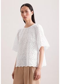Klassische Bluse Seidensticker, Damen, Gr. 4XL (48), wei&szlig;, 95% Baumwolle, 5% Polyester, unifarben, regular fit, Rundhals, Blusen Klassische Bluse, Tunika Stickerei