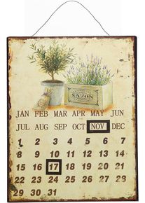 Wanduhr AMBIENTE HAUS "Metallbild Kalender - Lavendel 25x33cm", multi, B:25cm H:33cm, Wanduhren, Wanduhr, Metallbild Kalender - Lavendel 25x3
