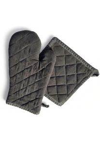 Topfhandschuhe Home Affaire "Handschuh & Topflappen Set graut&ouml;ne", grau, B:20cm L:20cm, Baumwolle, Topflappen, Topfhandschuhe