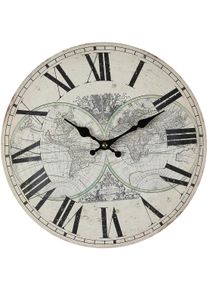 Wanduhr AMBIENTE HAUS "Landkarte Wanduhr 28cm", natur, B:28cm H:28cm T:5cm, Wanduhren, Wanduhr
