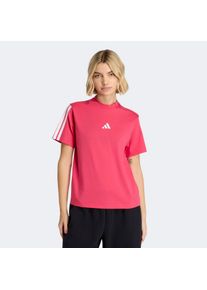 T-Shirt adidas Sportswear "ESSENTIALS 3-STREIFEN COTTON", Damen, Gr. XS, power pink, wei&szlig;, Obermaterial: 100% Baumwolle, normal, Rundhals, Shirts T-Shirt, klassische 3-Streifen an den &Auml;rmeln, ohne Verschluss