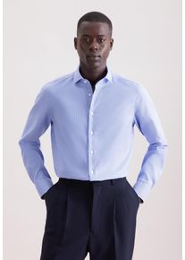 Businesshemd Seidensticker "Schwarze Rose", Herren, Gr. XXL (46), normale &Auml;rmell&auml;ngen, mittelblau, 100% Baumwolle, Strukturmuster, gemustert, tailored fit, 2-Knopf-Manschette, Hemden Businesshemd, Shaped 1/1 Kentkragen Struktur