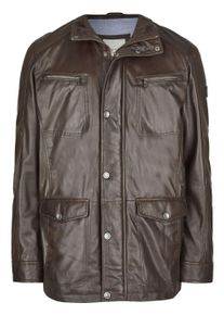 Lederjacke Bugatti "BUDAVID", Herren, Gr. 54, braun (dunkelbraun), Obermaterial: 100% Lammleder LEL. Futter: 100% Baumwolle CO., regular fit, Rundhals, Jacken Lederjacke, mit Pattentaschen und Abdeckleiste