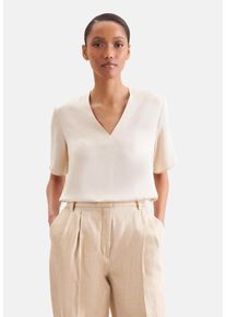 Klassische Bluse Seidensticker, Damen, Gr. XL (42), off, wei&szlig;, 75% Acetat, 25% Polyester, unifarben, regular fit, V-Ausschnitt, Blusen Klassische Bluse, Tunika Uni