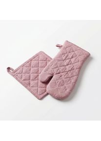 Topfhandschuhe Home Affaire "Handschuh & Topflappen Set Rose", rosa, B:20cm L:20cm, Baumwolle, Topflappen, Topfhandschuhe