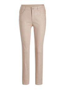 2-in-1-Hose GOLDNER "Kn&ouml;chellange Jeans CARLA in Braun", Damen, Gr. 40, N-Gr, beige (beige, gemustert), Obermaterial: 62% Baumwolle CO. 35% Polyester PES. 3% Elasthan EL., gerade, Hosen 2-in-1-Hose, Ziernieten