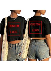 DIY Custom Your Brand LOGO Shirt Women O-Neck Short Sleeves Crop Tops T-shirt Custom Gifts