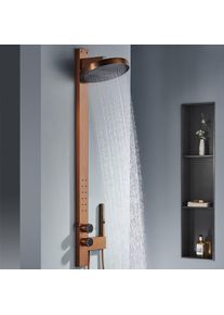 2026 Hot Sale Bathroom Brass Waterfall Rainfall Thermostatic Triple Handle Brushed Shower Set Slide Bar Panel Wall Mounted