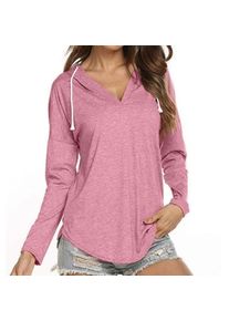 Women's Solid Color V Neck Long Sleeve Drawstring Hooded Loose Fit Comfortable Casual Versatile Trendy Commuter Basic Daily Top