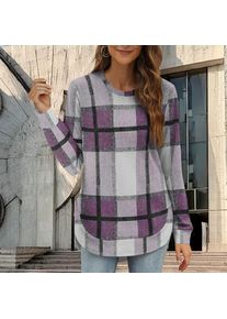 Women's Blouse Longsleeve Plaid Print Loose Fit Blouses Winter Casual Top Oversized Wool Like Fabric Long Sleeve Top Brown Plaid