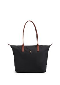 Tragetasche Tommy Hilfiger "POPETTE TOTE", Damen, Gr. B/H/T: 44cm x 32cm x 14cm, schwarz, Leder, Nylon, Taschen Tragetasche, Damen Handtasche, Schultertasche mit kontrastfarbigen Henkeln