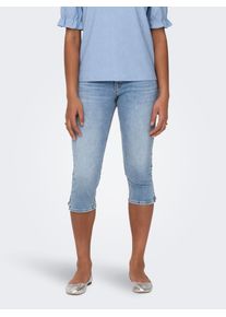 7/8-Caprijeans Only "ONLBLUSH MW SLIT CAP SHORTS DNM DOT NOOS", Damen, Gr. XS (34), N-Gr, blau (light blau denim), Denim/Jeans, Obermaterial: 98% Baumwolle, 2% Elasthan, Abriebeffekte, skinny fit kniebedeckend, Hosen 7/8-Caprijeans