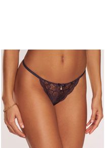 String Lascana "Nikoletta", Damen, Gr. 40/42, lila (pflaume), Spitze, Obermaterial: 90% Polyamid, 10% Elasthan, Unterhosen String, aus floraler Spitze mit Accessoire in Perlenoptik