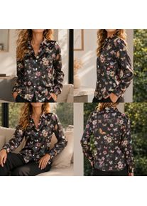 Women Loose Satin Shirt Long Sleeve Printed Blouse Turn Down Collar Elegant Casual Office Lady Spring Autumn Top Streetwear New