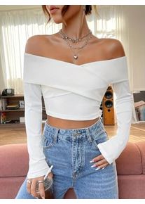 Women's Elegant Shoulder Bared Solid Color Cross Short Top Fashionable Minimalist Design Casual Comfortable Upperwear