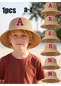 1Pc 3-8Y Boys Coffee Bow Straw Hat Woven Sun Hat Breathable Outdoor Beach Summer Shade Cap for Kids Daily Play Travel