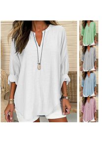 Women's cotton and linen blouse, spring-autumn V-neck loose large-sized casual top, versatile for daily commuting and all occasi