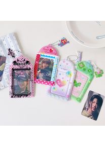 Kpop Cartoon 4 Leaf Clover PVC 3-Inch Photo Card Holder Cute Girl Idol Photo Storage Card Bag Decoration Keychain Pendant Gifts