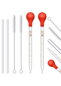 Glass Dropper, Graduated Laboratory Dropper, with Large Rubber Cap, Stirring Rod, Cleaning Brush, Suitable for Liquid Essential Oils (6-Piece Set, Red, 10 ml)