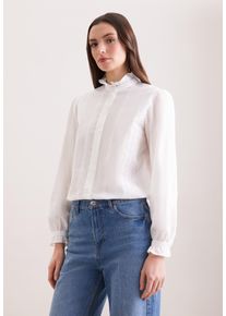 R&uuml;schenbluse Seidensticker, Damen, Gr. L (40), ecru, 100% Baumwolle, unifarben, regular fit, Blusen R&uuml;schenbluse, 1/1 Stehkragen Stickerei
