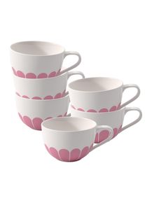 Villeroy & Boch Tasse VILLEROY & BOCH "Cappuccinotassen Fleur Couleur 300 ml 6er Set", pink (cassis), B:11cm H:7cm &Oslash;:11cm, Porzellan, Trinkgef&auml;&szlig;e, Tasse, Sp&uuml;lmaschinenfest, Mikrowellensicher